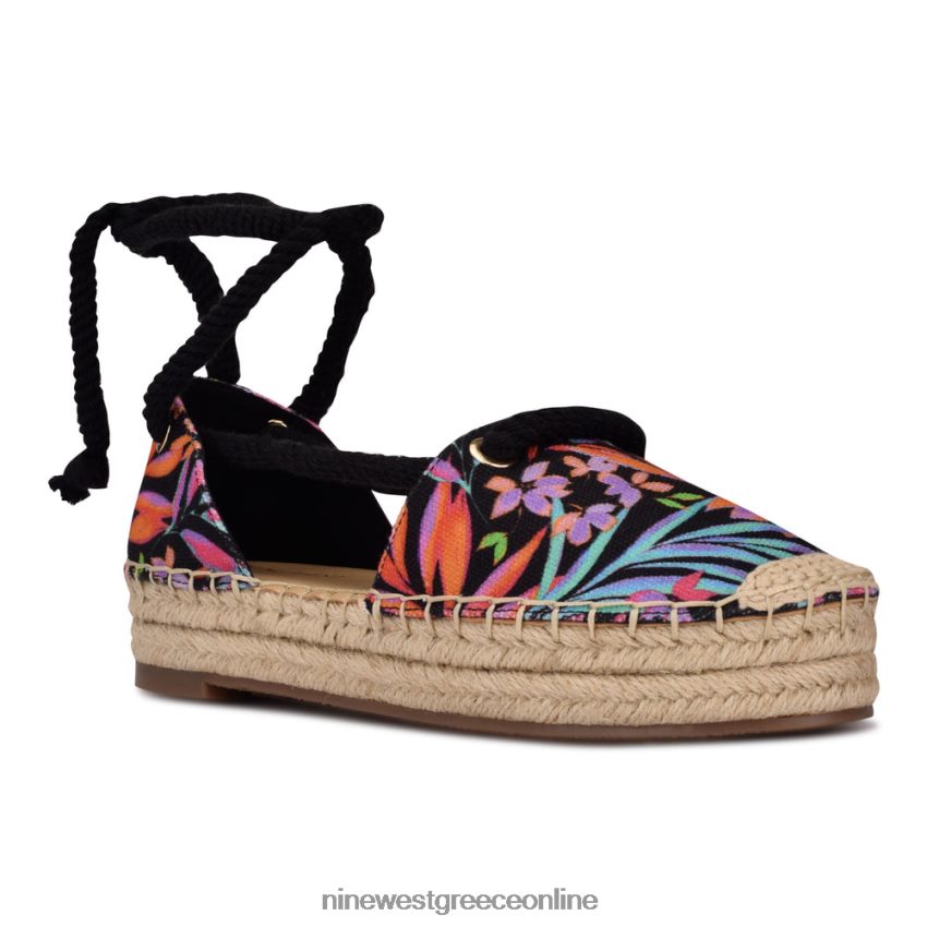 Nine West meaks ankle wrap εσπαντρίγιες φλατ μαύρο multi floral 48BFPH980