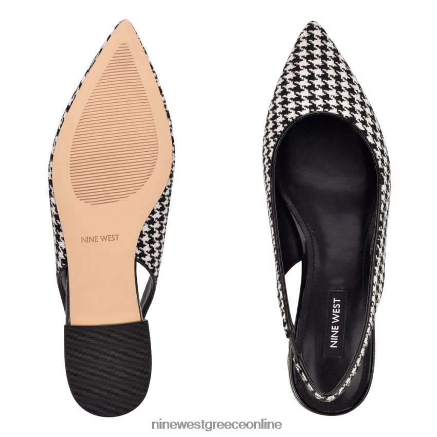 Nine West Μυτερά ίσια δάχτυλα με slingback lucee μαύρο/άσπρο κυνηγόσκυλο 48BFPH1097