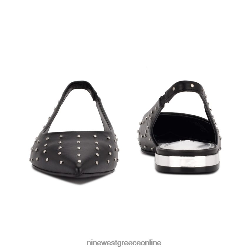 Nine West Μυτερά ίσια δάχτυλα με slingback lucee μαύρα δερμάτινα καρφιά 48BFPH1113