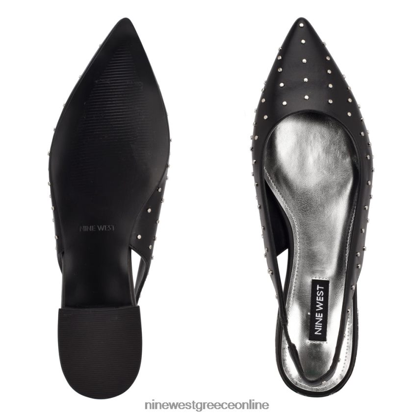 Nine West Μυτερά ίσια δάχτυλα με slingback lucee μαύρα δερμάτινα καρφιά 48BFPH1113