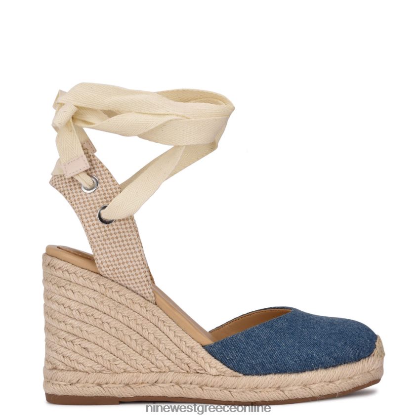 Nine West φίλος αστράγαλος wrap εσπαντρίγγια wedge σανδάλια μπλε τζιν ύφασμα 48BFPH792