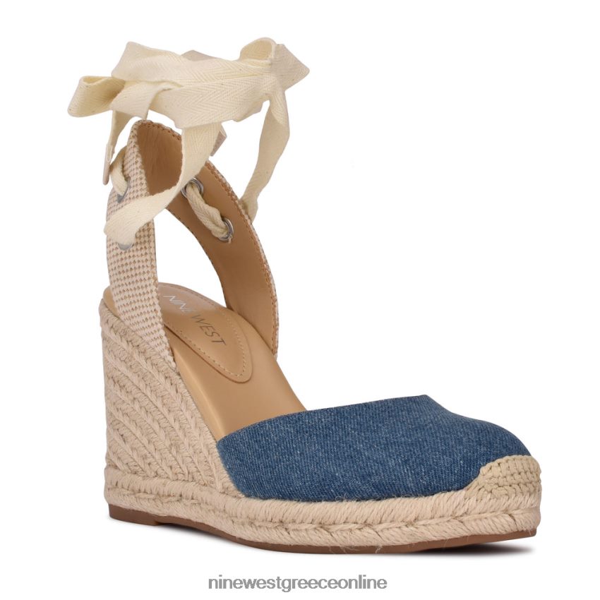 Nine West φίλος αστράγαλος wrap εσπαντρίγγια wedge σανδάλια μπλε τζιν ύφασμα 48BFPH792