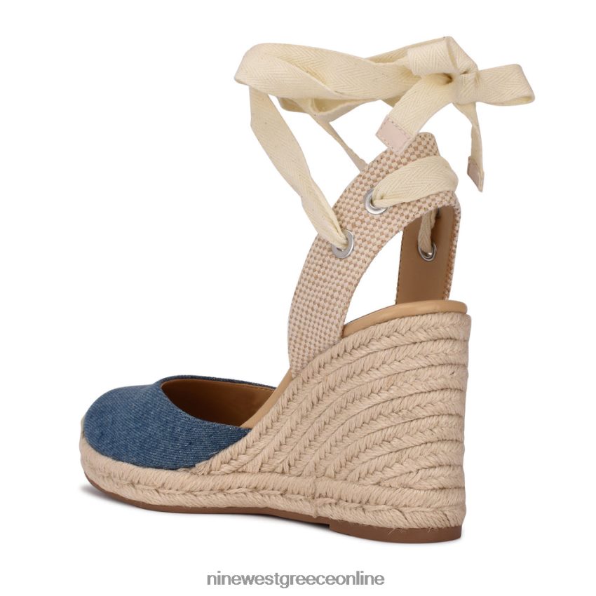 Nine West φίλος αστράγαλος wrap εσπαντρίγγια wedge σανδάλια μπλε τζιν ύφασμα 48BFPH792