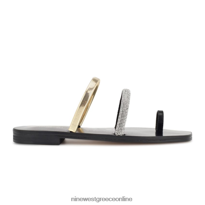 Nine West σανδάλια mavis flat slide μαύρο χρυσό κρύσταλλο 48BFPH4