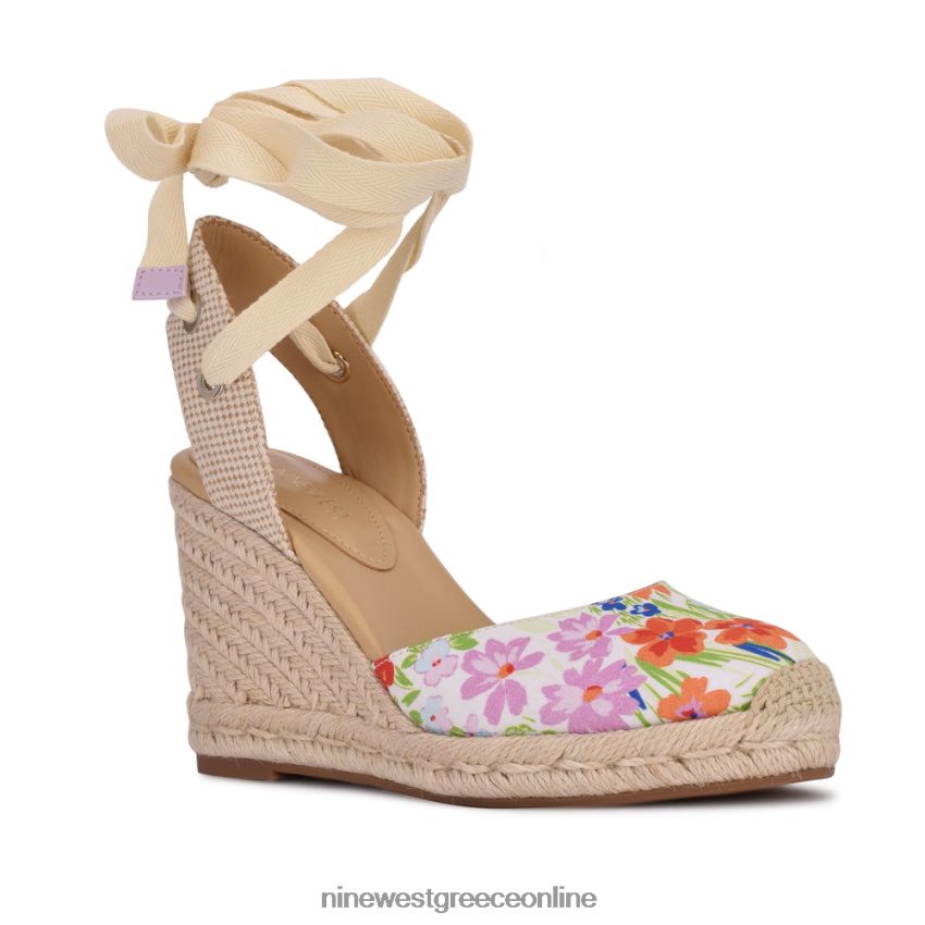 Nine West φίλος αστράγαλος wrap εσπαντρίγγια wedge σανδάλια λευκό λουλουδάτο 48BFPH842