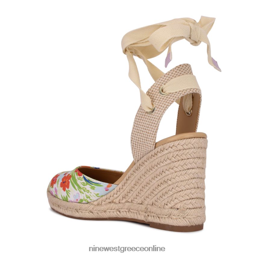 Nine West φίλος αστράγαλος wrap εσπαντρίγγια wedge σανδάλια λευκό λουλουδάτο 48BFPH842