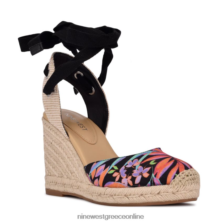 Nine West φίλος αστράγαλος wrap εσπαντρίγγια wedge σανδάλια μαύρο τροπικό 48BFPH844