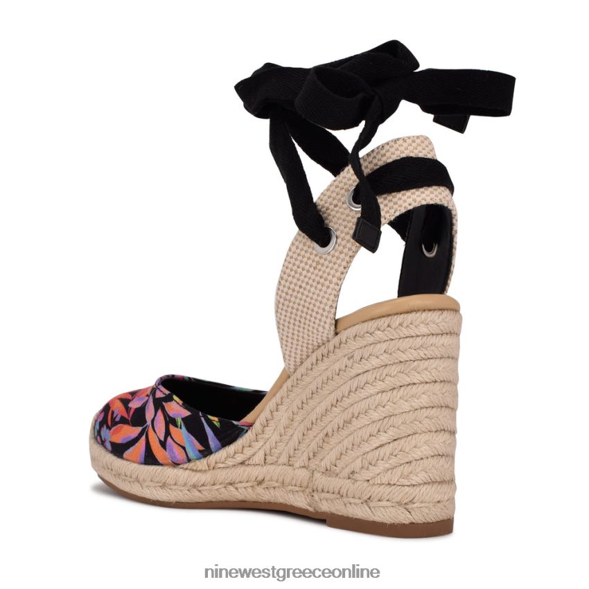 Nine West φίλος αστράγαλος wrap εσπαντρίγγια wedge σανδάλια μαύρο τροπικό 48BFPH844