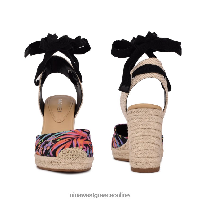 Nine West φίλος αστράγαλος wrap εσπαντρίγγια wedge σανδάλια μαύρο τροπικό 48BFPH844