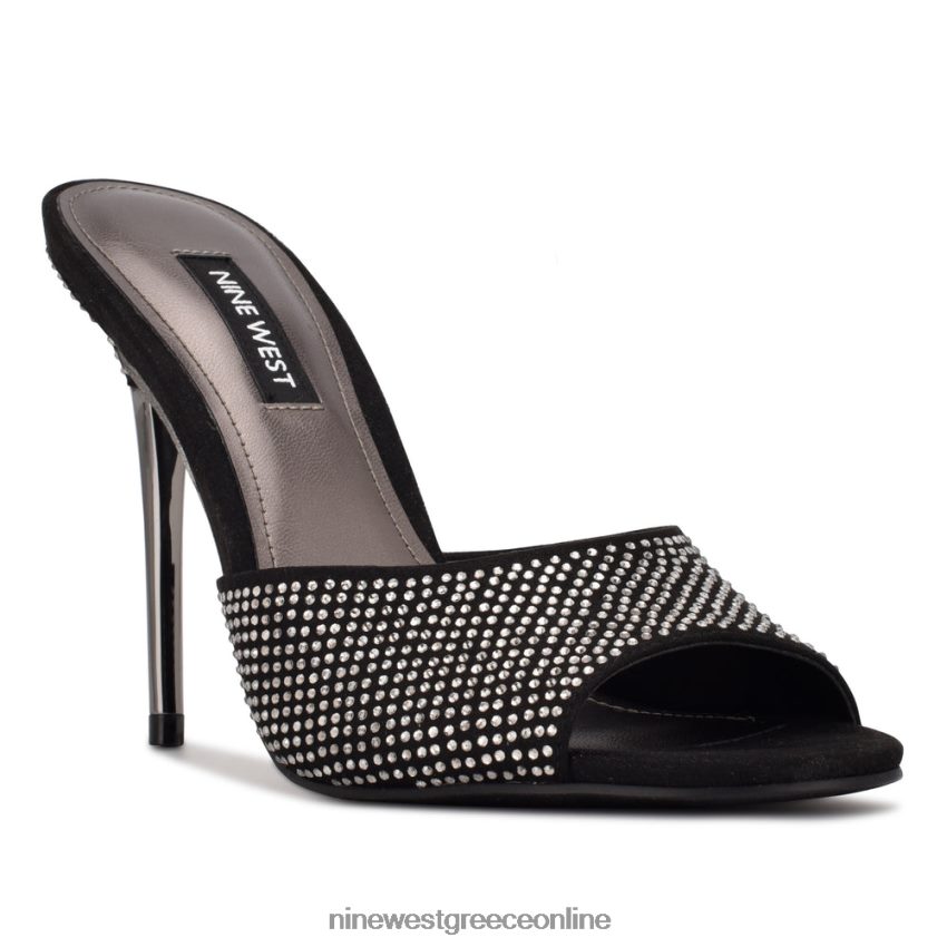 Nine West πέδιλα slide με τακούνι ντίβες μαύρο σουέτ shimmer 48BFPH1892