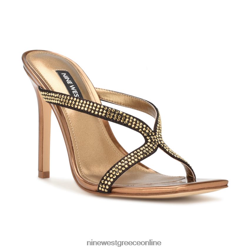 Nine West πέδιλα slide με twist τακούνι σκούρο χρυσό 48BFPH1795