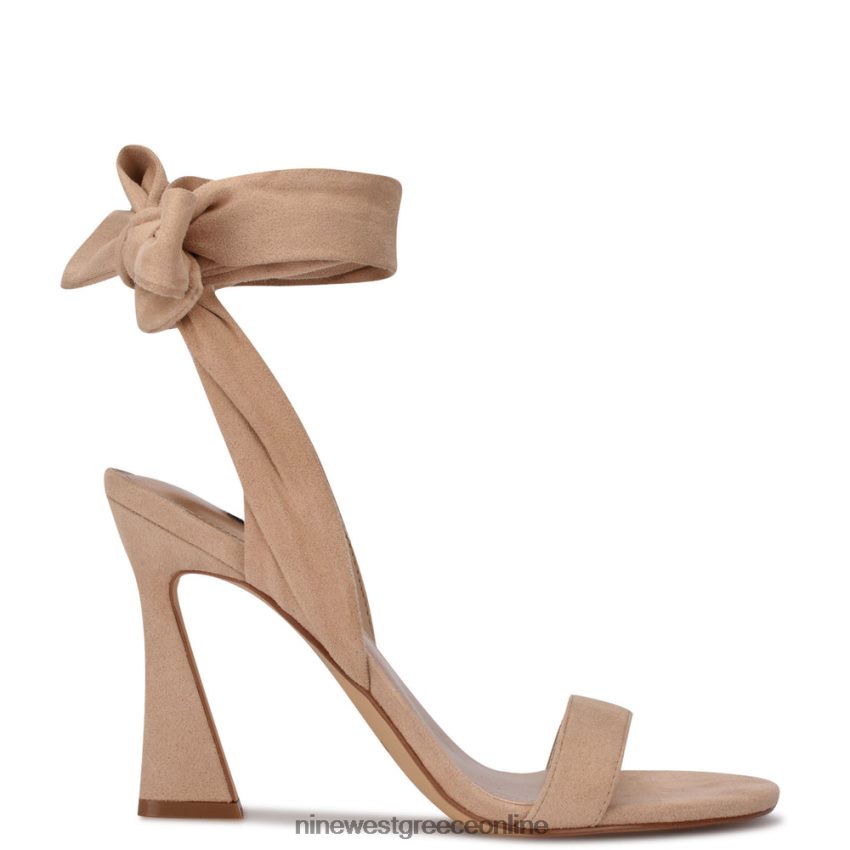 Nine West σανδάλια με τακούνι kelsie ankle wrap μπεζ σουέτ 48BFPH2039