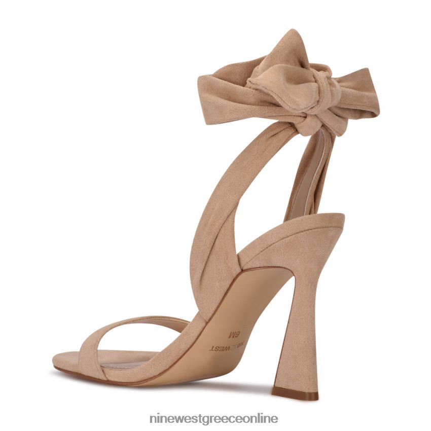 Nine West σανδάλια με τακούνι kelsie ankle wrap μπεζ σουέτ 48BFPH2039