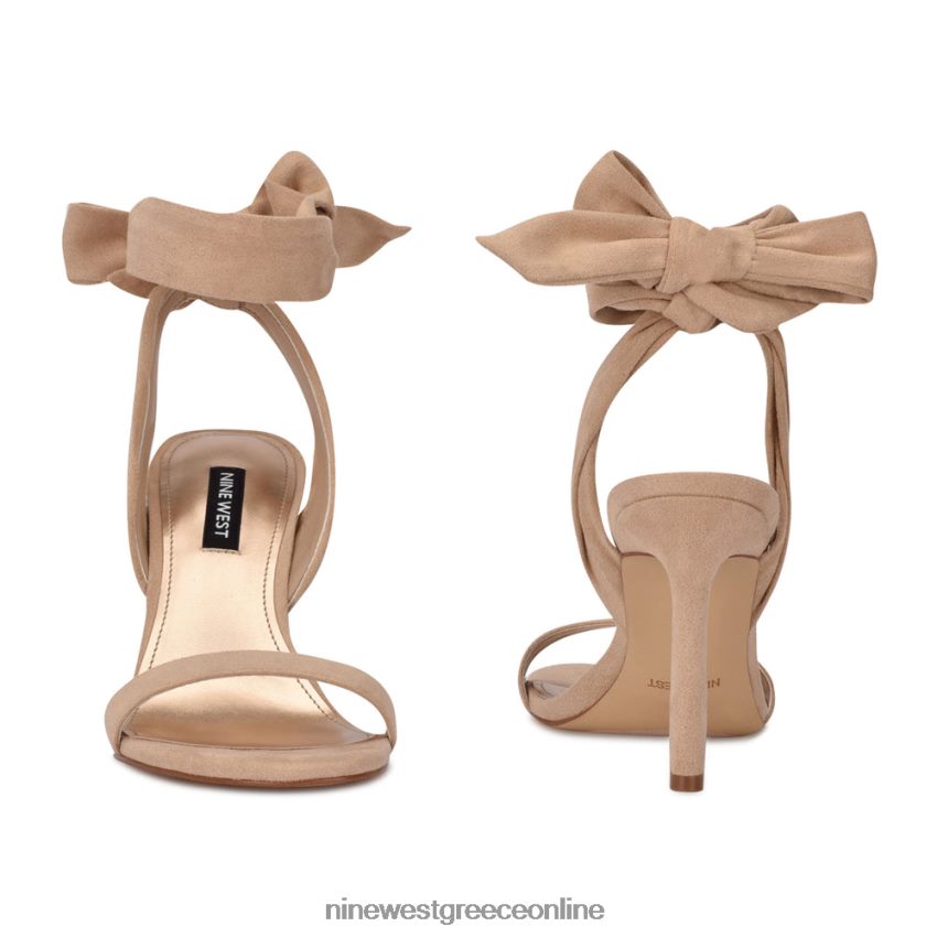 Nine West σανδάλια με τακούνι kelsie ankle wrap μπεζ σουέτ 48BFPH2039