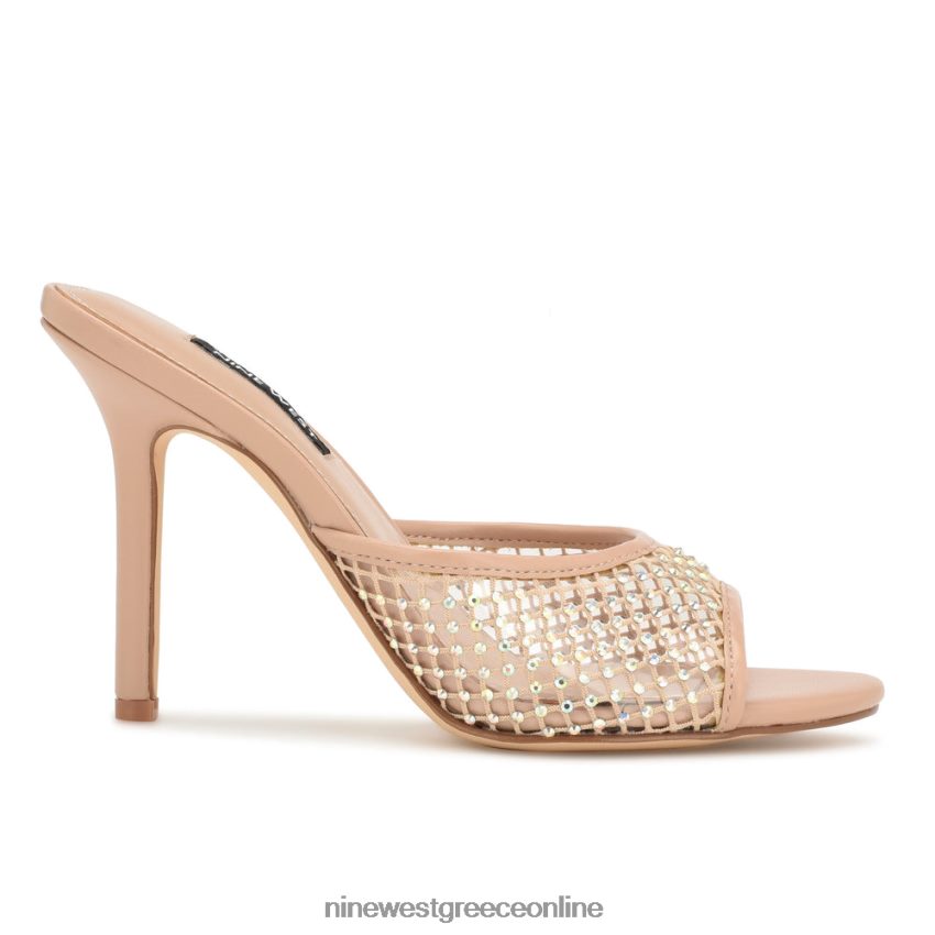 Nine West πέδιλα slide με iriep τακούνι ελαφρύ φυσικό πλέγμα 48BFPH1078