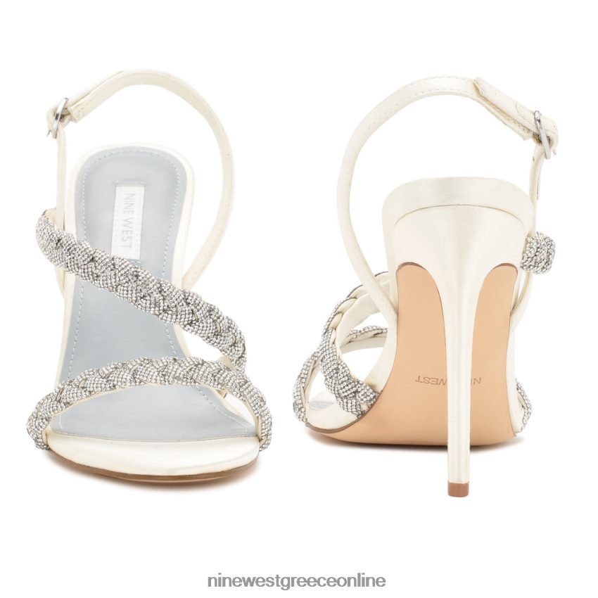 Nine West πέδιλα με τακούνι tiff slingback ιβουάρ σατέν κρύσταλλο 48BFPH1820