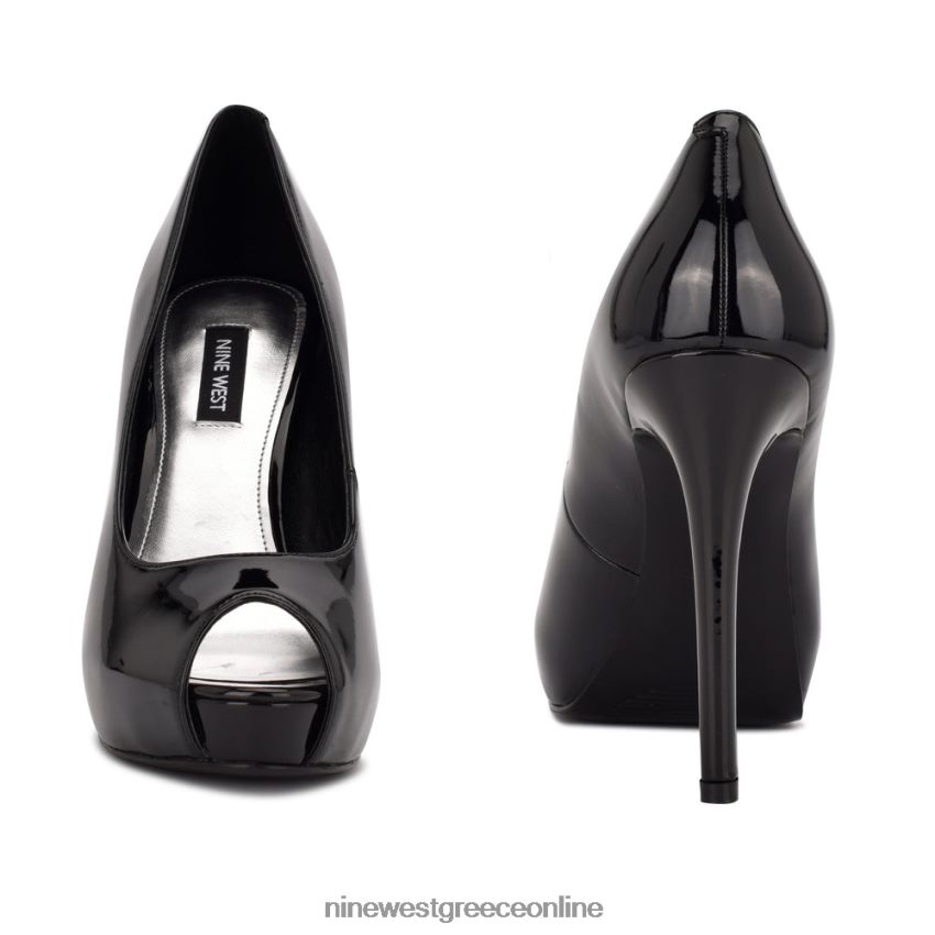 Nine West αντλίες peep toe πλατφόρμας hehr μαύρη πατέντα 48BFPH1826